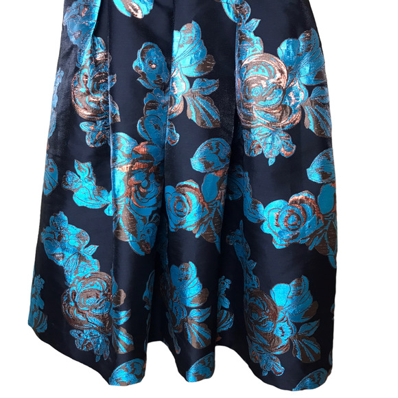 ASOS Salon Womens Metallic Flower Jacquard Midi Dress Blue Black Size 12 Prom - Picture 4 of 16